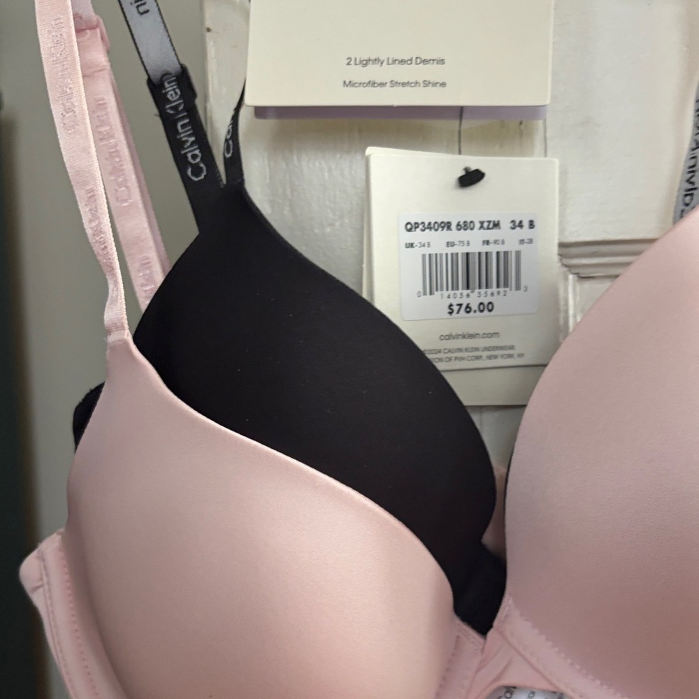 Calvin Klein 2 Lightly Lined Demi Bras— Blush Pink and Black
